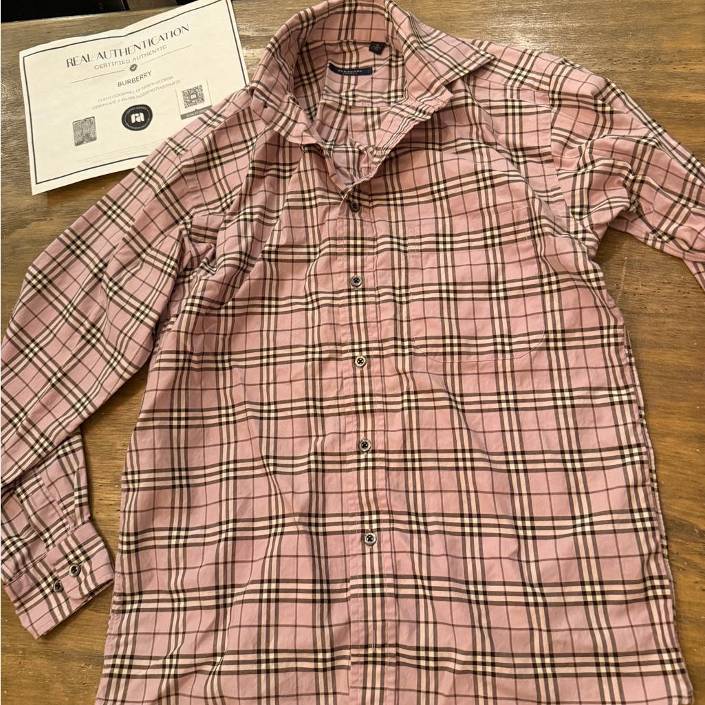 Burberry London Men’s Cotton Blend Shirt W A Plaid Nova Check Pink Small